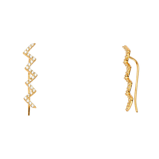 14K Yellow Gold Zigzag Climber CZ Earrings