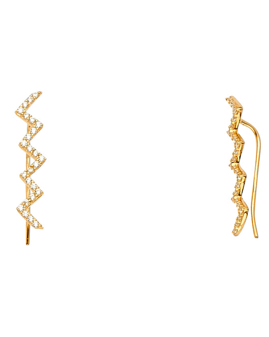 14K Yellow Gold Zigzag Climber CZ Earrings