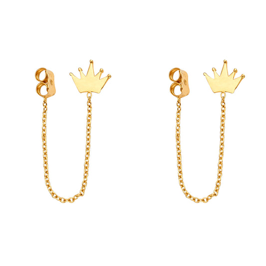 14K Yellow Gold Crown Chain Earrings