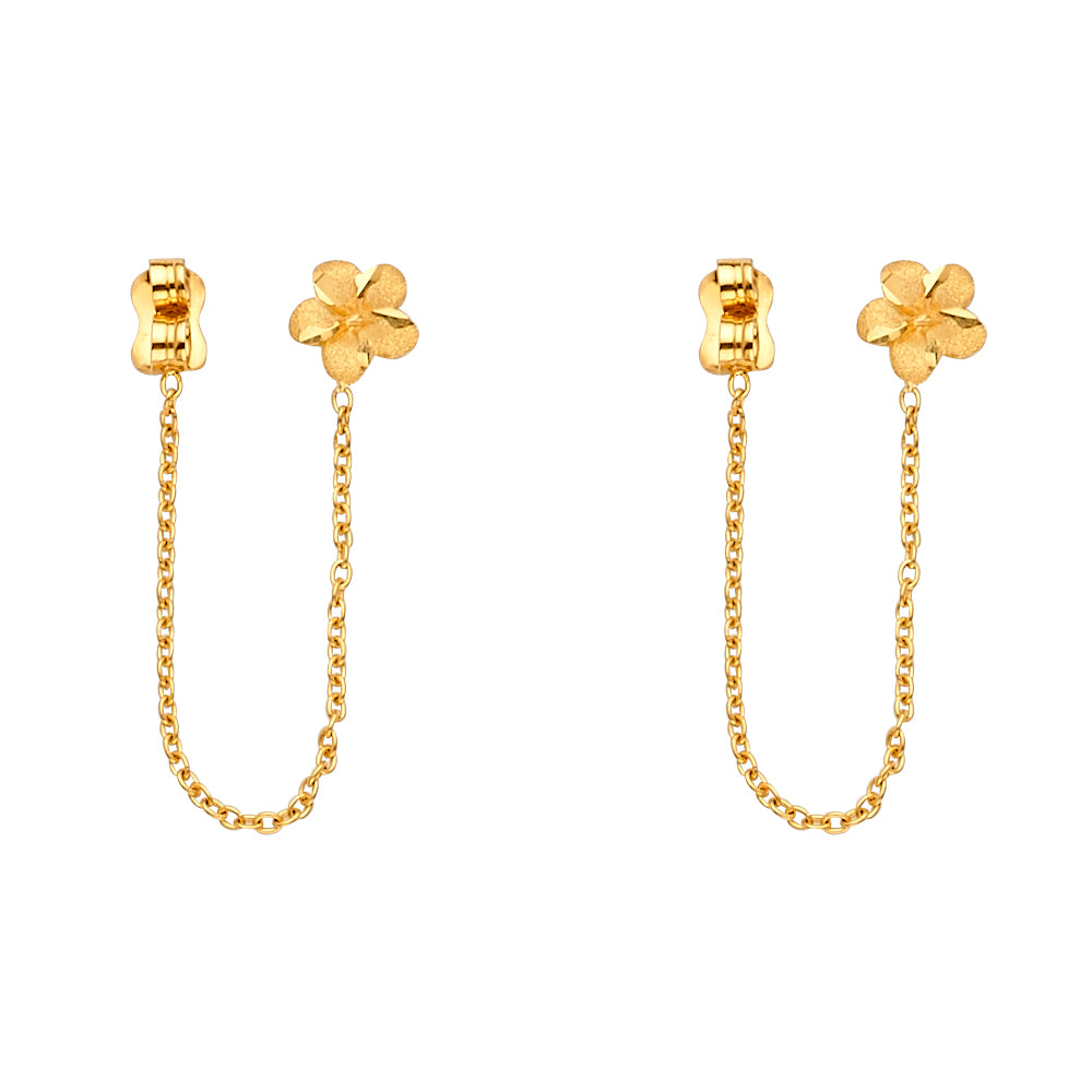 14K Yellow Gold Flower Chain Earrings