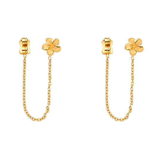 14K Yellow Gold Flower Chain Earrings