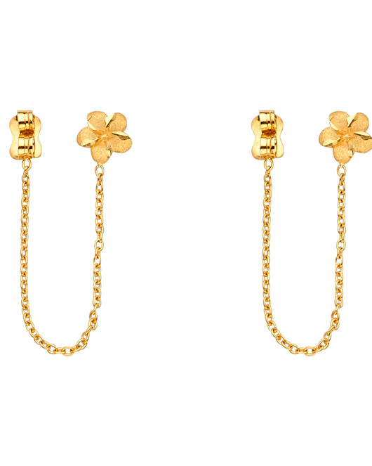 14K Yellow Gold Flower Chain Earrings