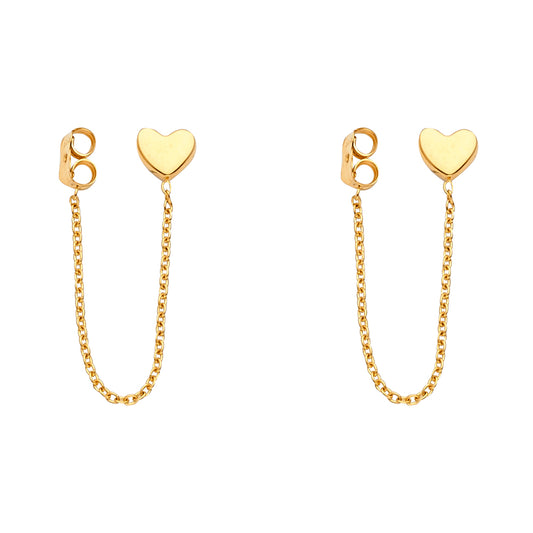14K Yellow Gold Heart Chain Earrings