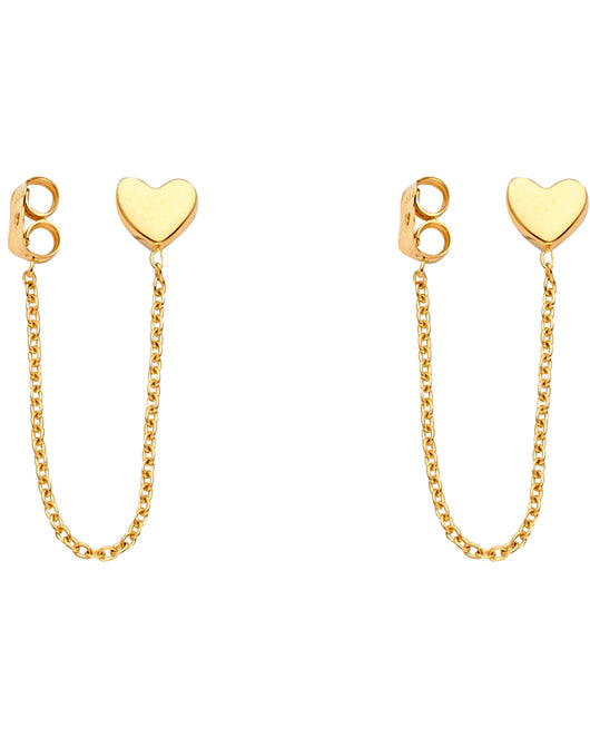 14K Yellow Gold Heart Chain Earrings