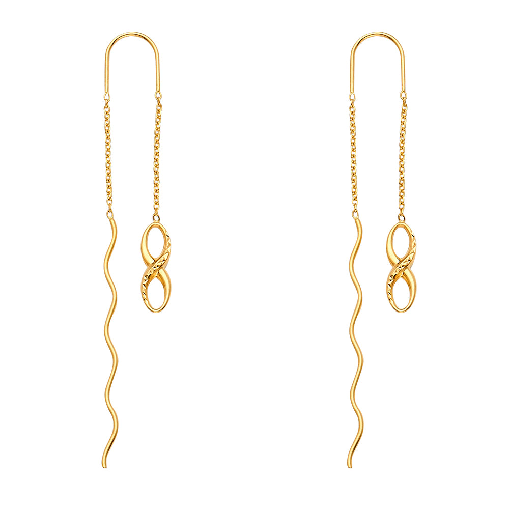 14K Yellow Gold Infinity Design Double Strand Threader Dangle Earrings