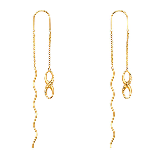 14K Yellow Gold Infinity Design Double Strand Threader Dangle Earrings