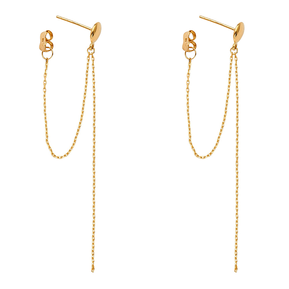 14K Yellow Gold Single Chain Loop Dangle Earrings