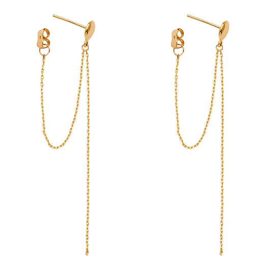 14K Yellow Gold Single Chain Loop Dangle Earrings