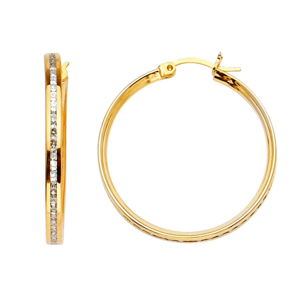 14K Yellow Gold Channel-Set CZ Hoop Earrings aprox 1" in diameter