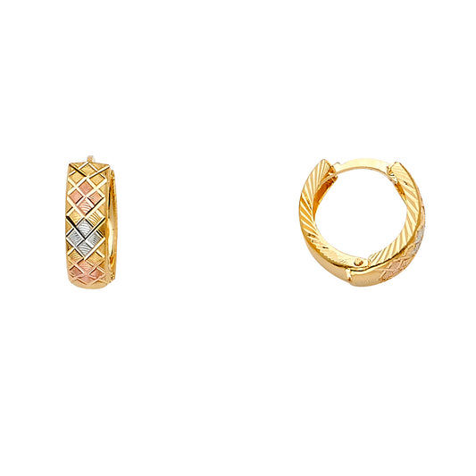 14K Tri-Color Gold Diamond-Cut Huggie Hoop Earrings