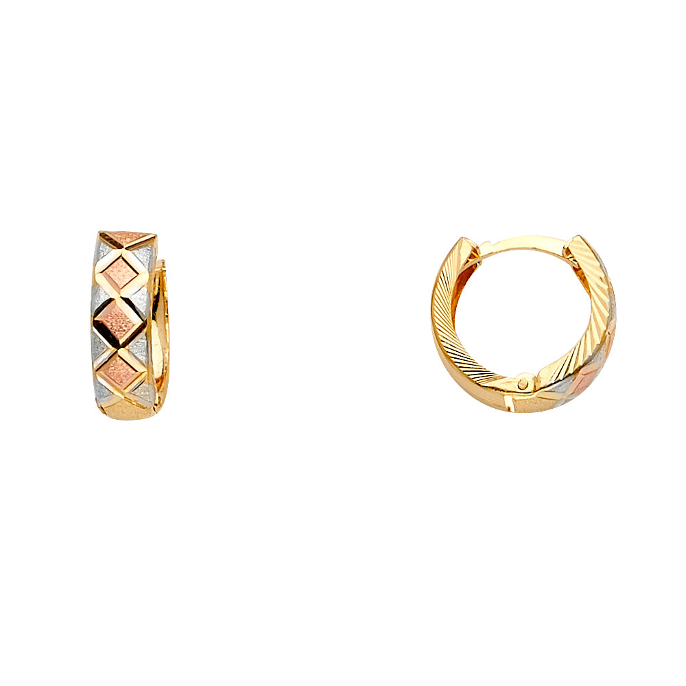 14K Tri-Color Gold Diamond-Cut Huggie Hoop Earrings