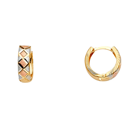 14K Tri-Color Gold Diamond-Cut Huggie Hoop Earrings