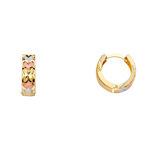 14K Tri-Color Diamond Cut Huggie Hoop Earrings