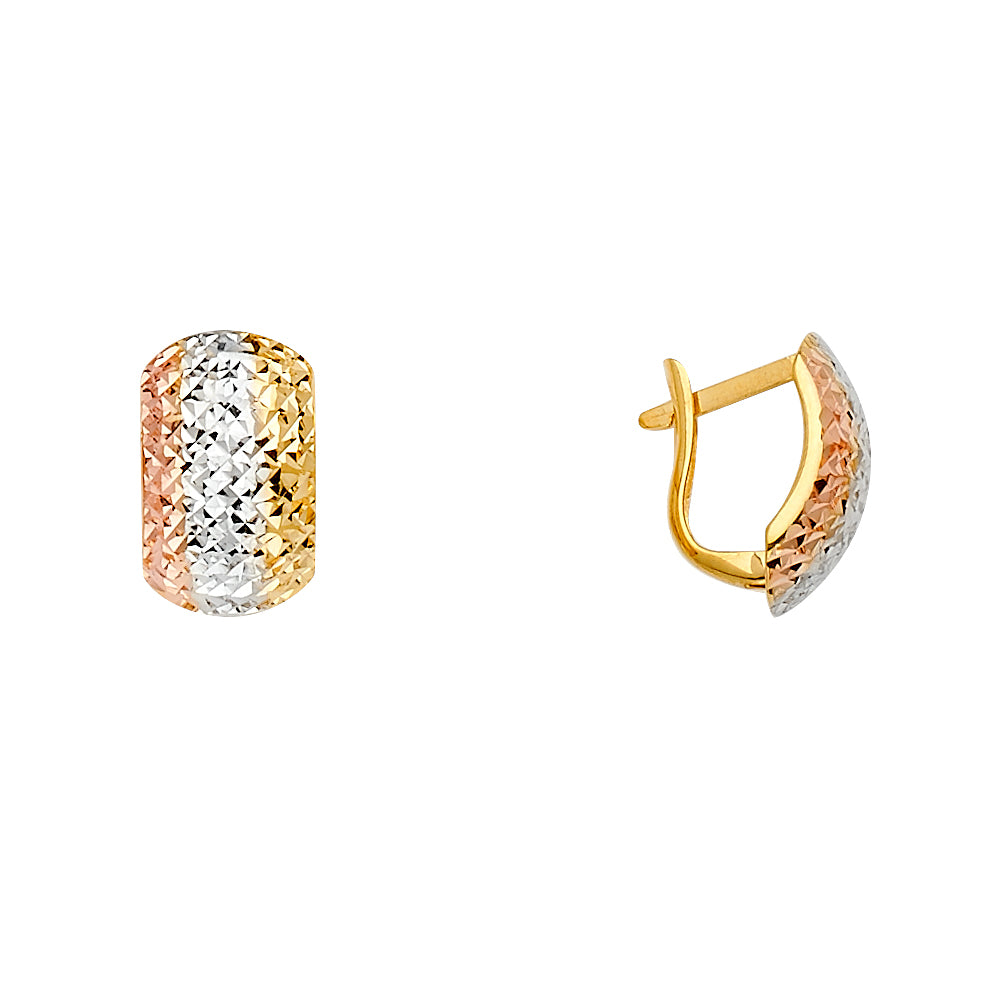 14K Tri-Color Gold Diamond-Cut Hoop Earrings