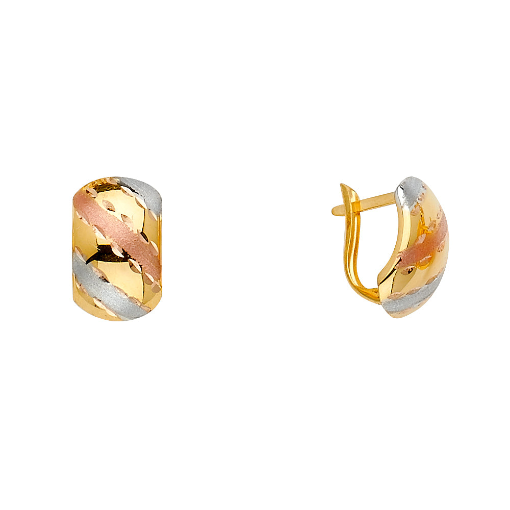 14K Tri-Color Gold Diamond-Cut Hoop Earrings