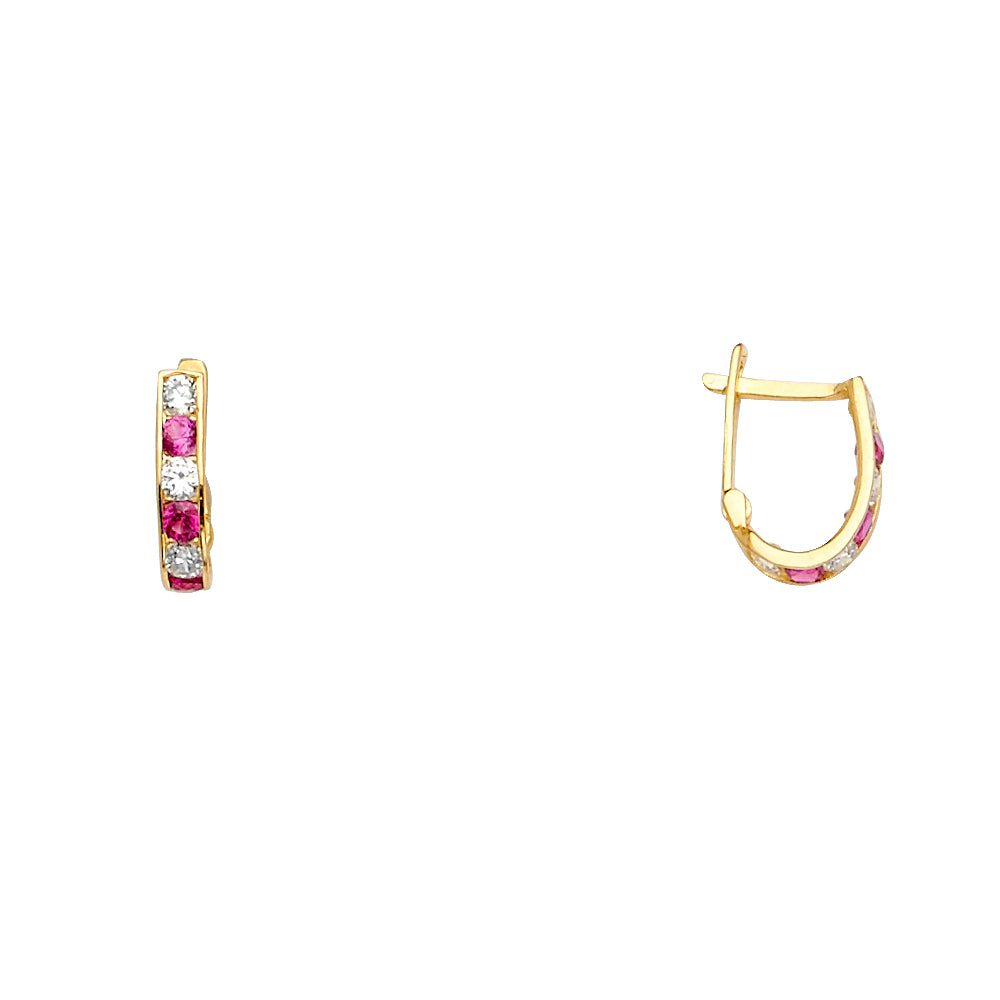 14K Yellow Gold Alternating White CZ Hoop Earrings aprox 1/2" Tall