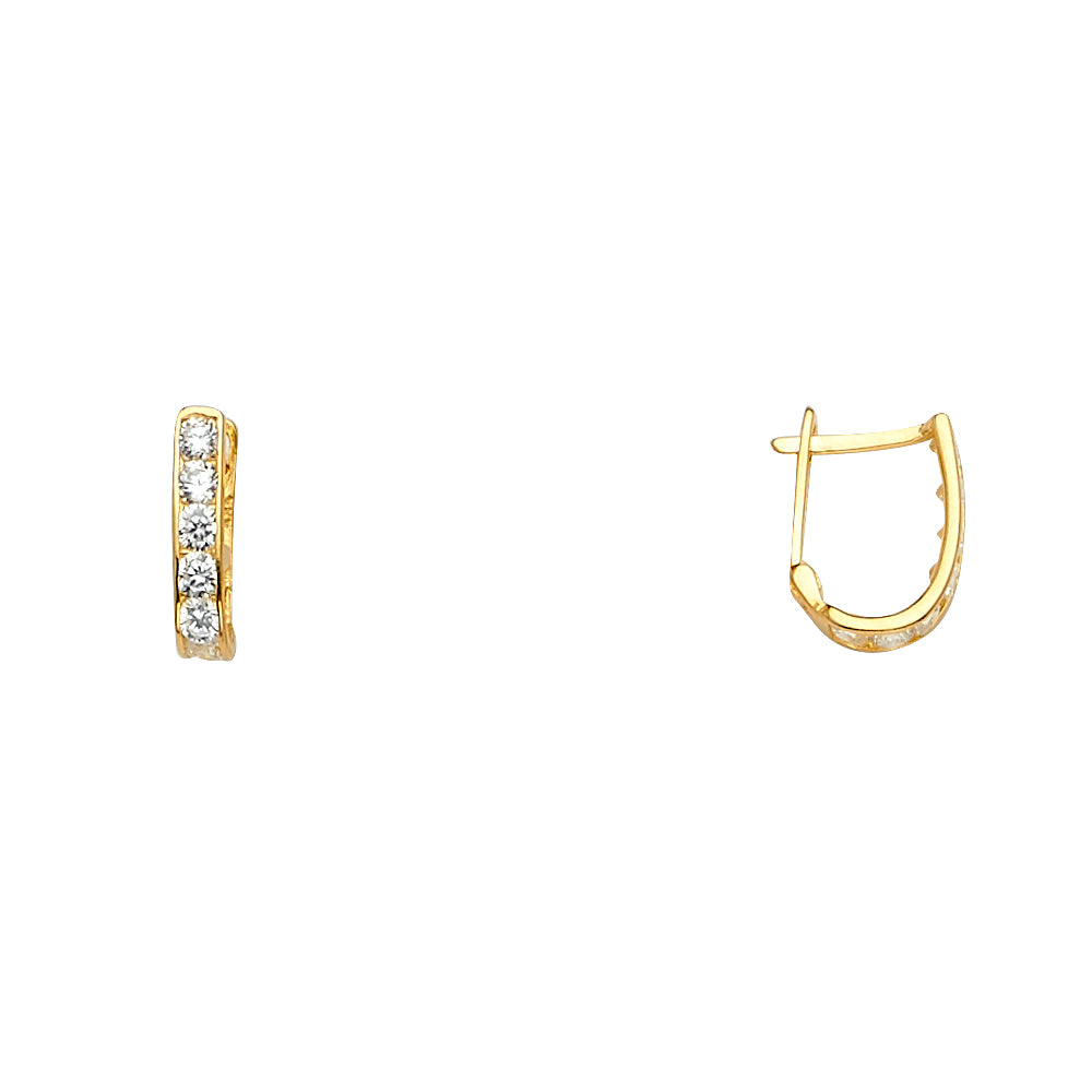 14K Yellow Gold Single-Line White CZ Hoop Earrings aprox 1/2" tall
