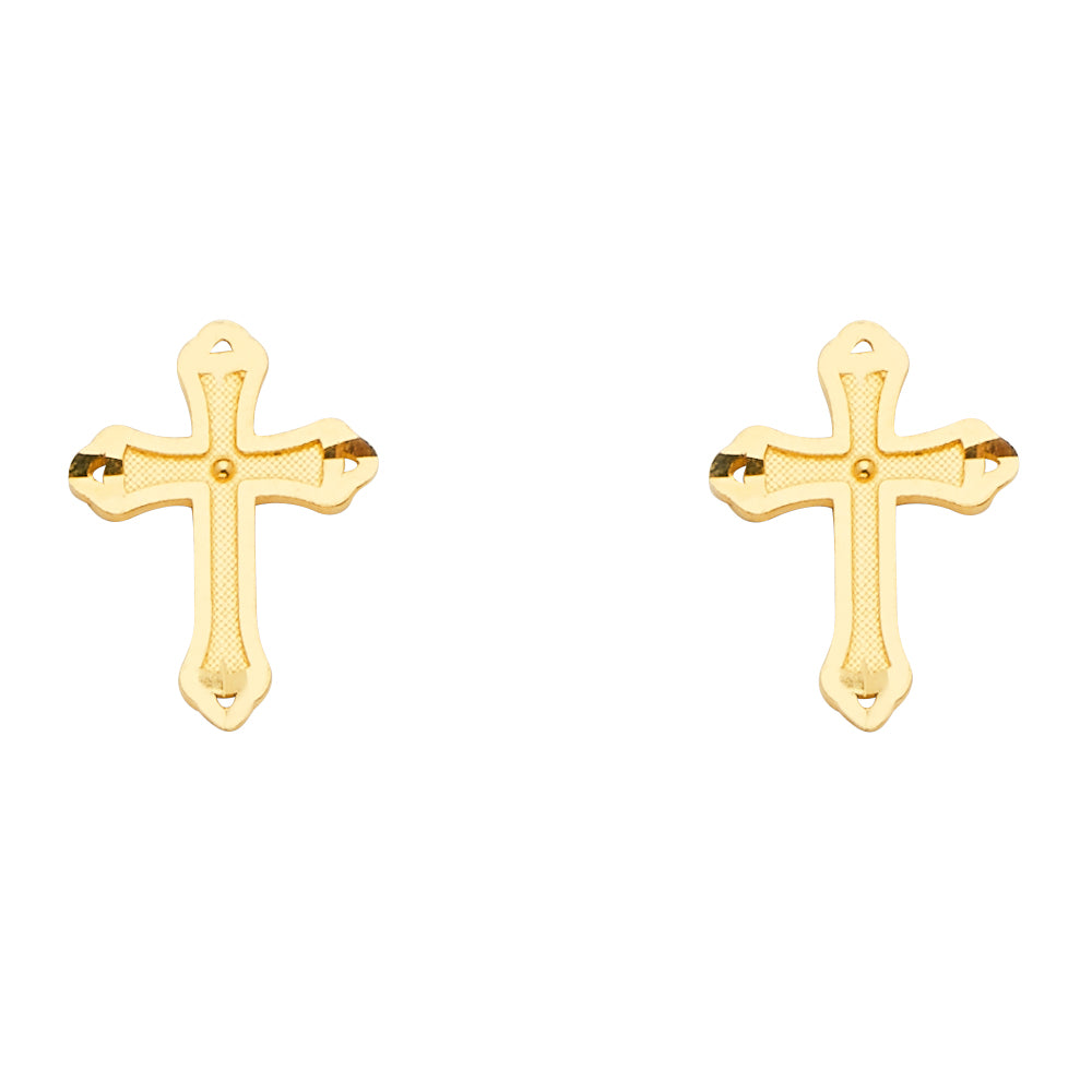 14K Yellow Gold Textured Cross Studs