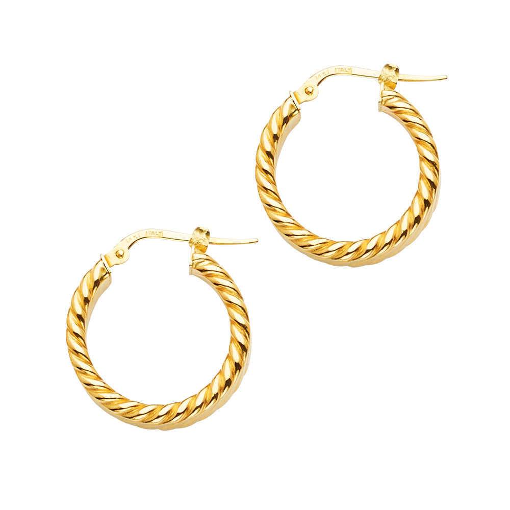 14K Yellow Gold Twisted Design Fancy Hoop Earrings aprox 3/4" in diameter