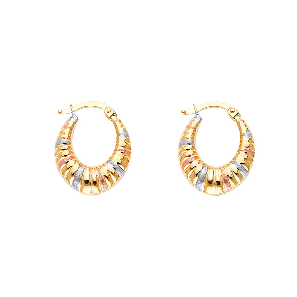 14K Tri-Color Gold Women's Textured Hoop Earrings
