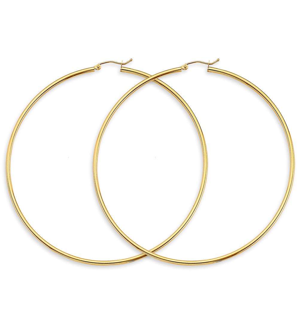 14K Yellow Gold Hollow Hoop Earrings 2.0mm Thick Aprox 3.1" in Diameter