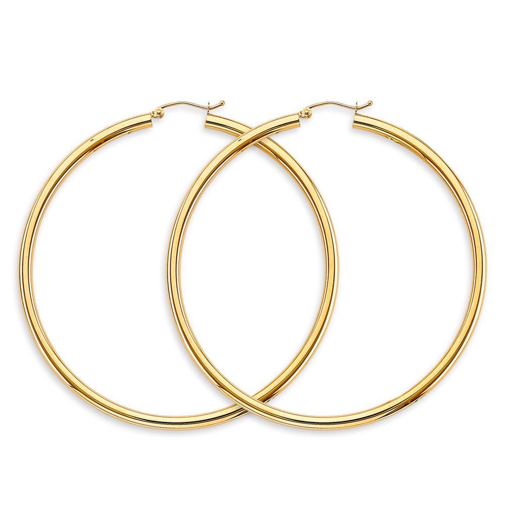 14K Yellow Gold Hollow Hoop Earrings 3.0mm Thick Aprox 2.6" in Diameter
