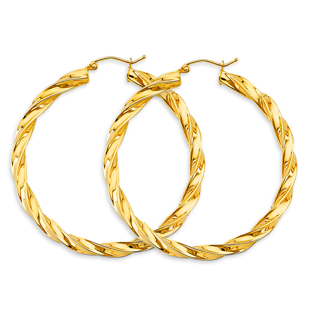 14K Yellow Gold Twisted Hoop Earrings 4mm thick aprox 2" tall