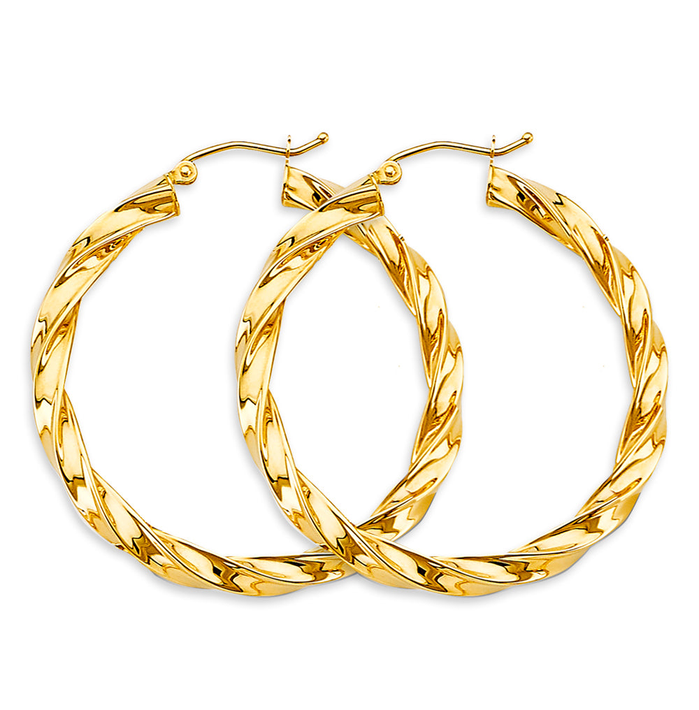 14K Yellow Gold Twisted Hoop Earrings 4mm thick aprox 1 1/2" tall