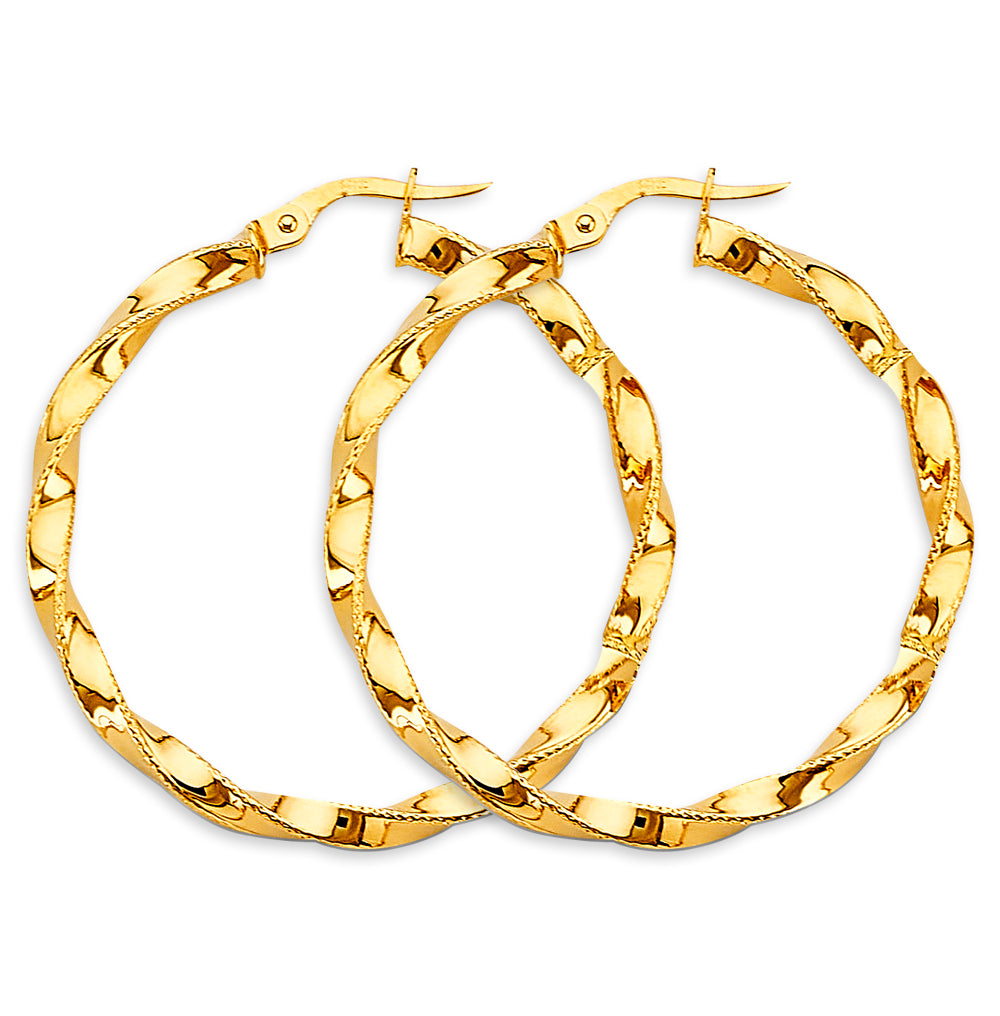 14K Yellow Gold Twisted Hoop Earrings 3mm thick aprox 1 1/2" tall