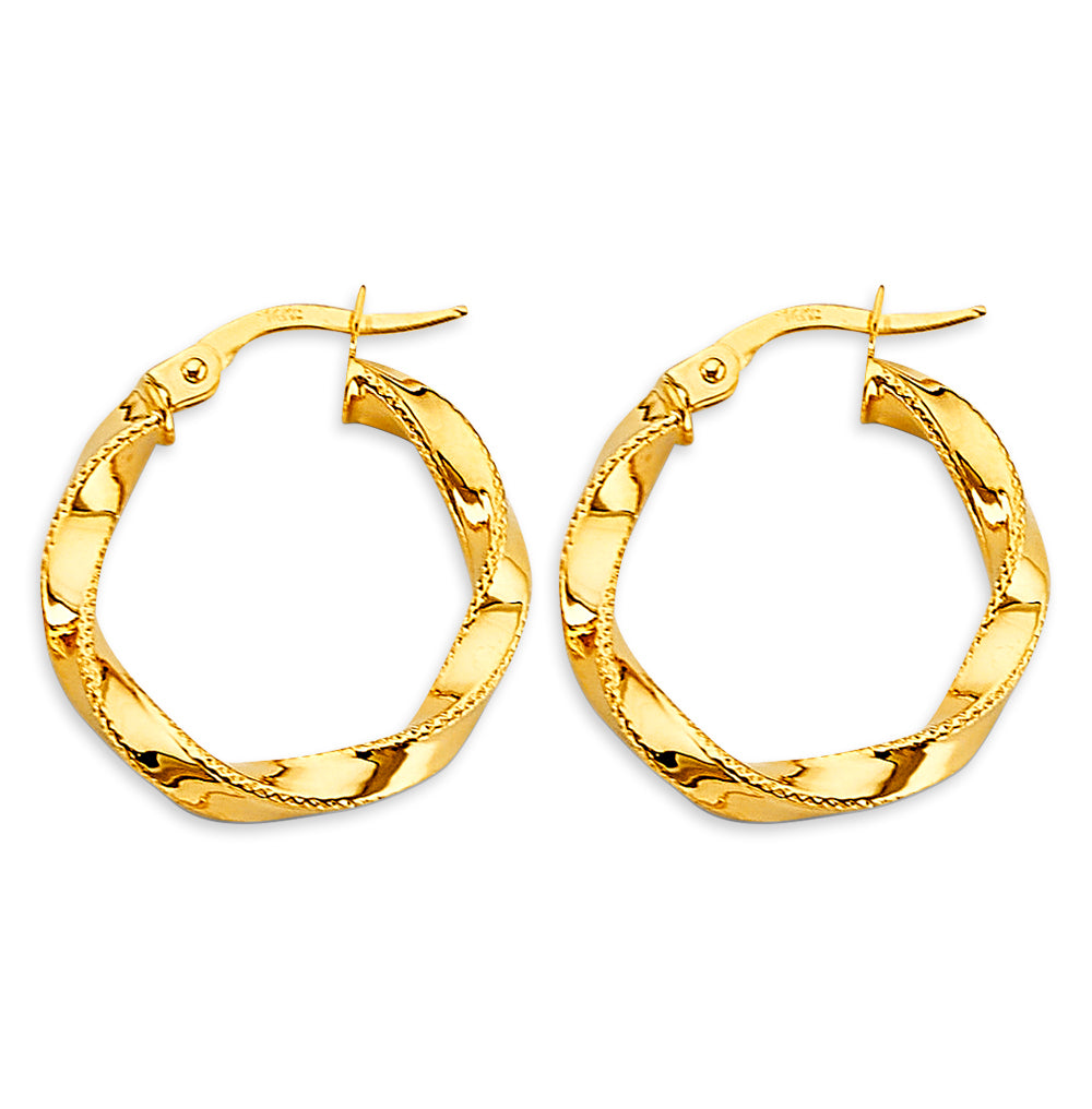14K Yellow Gold Twisted Hoop Earrings 3mm thick aprox 3/4" tall