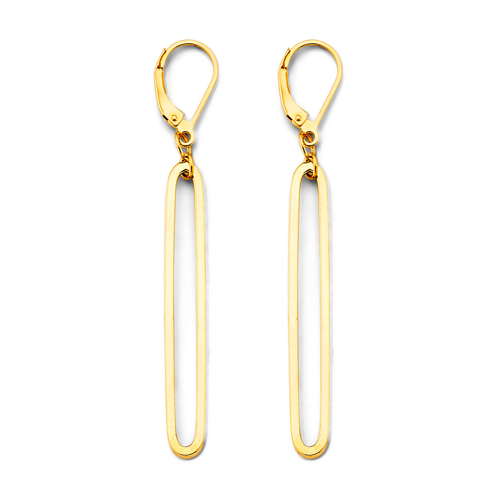 14K Yellow Gold Long Oval Bar Dangle Earrings 2 1/2" tall