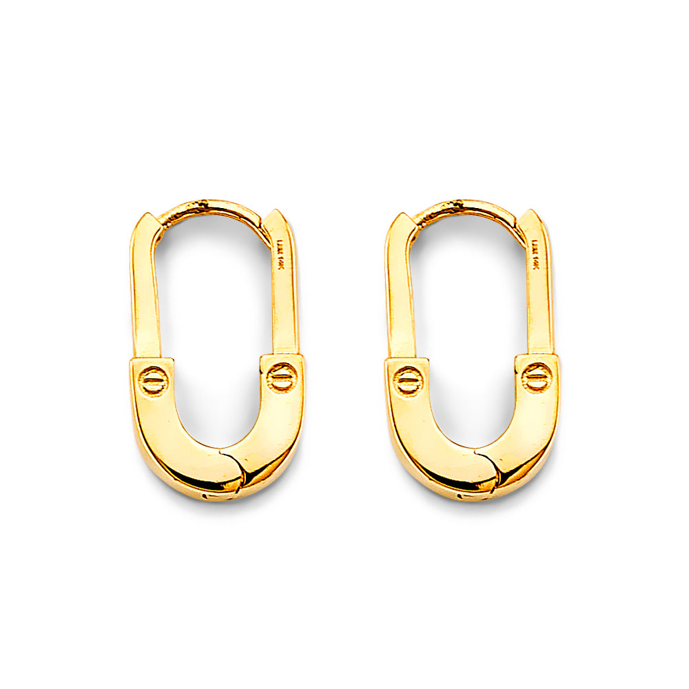 14K Yellow Gold Screw-Detail Paperclip Huggie Hoop Earrings 3/4" tall