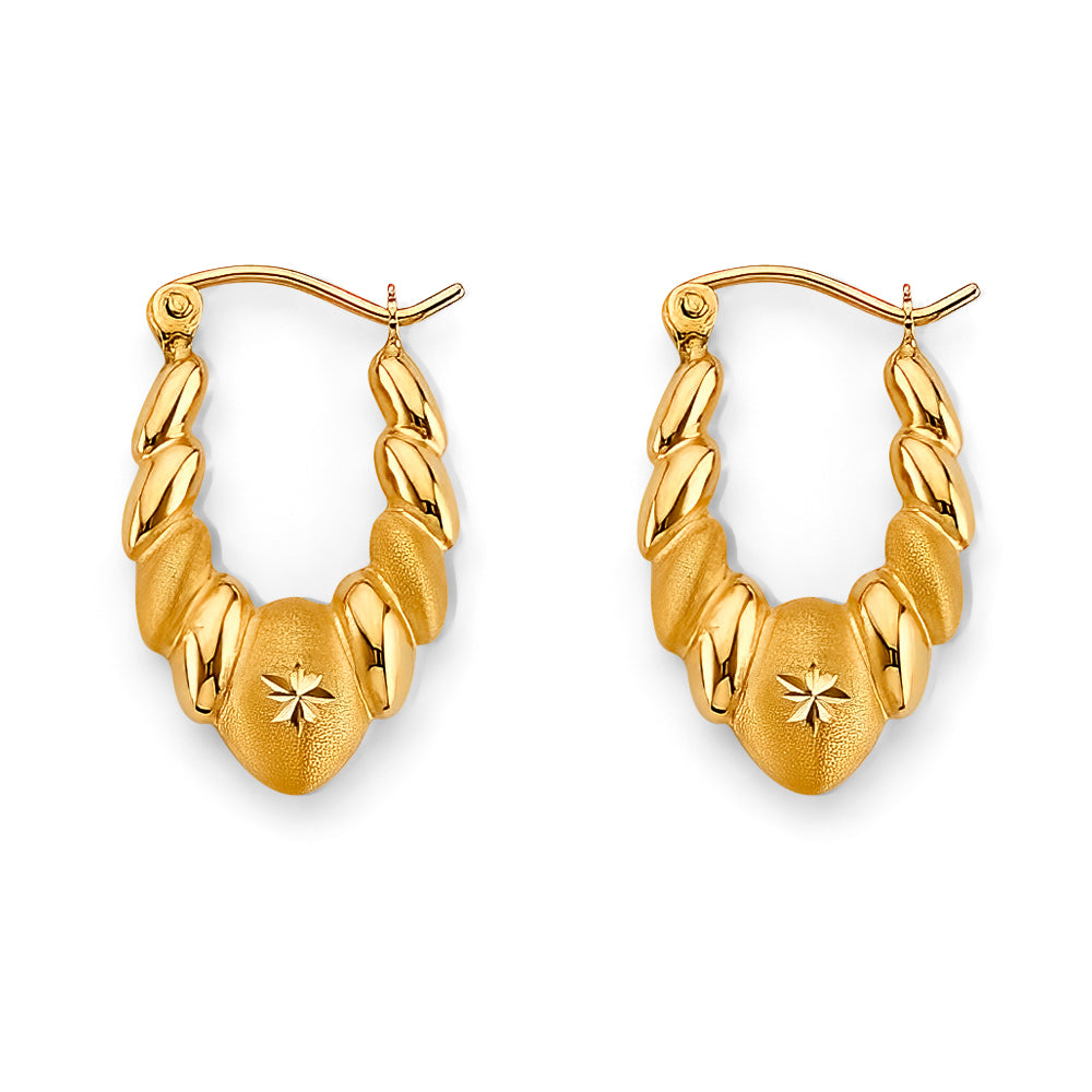 14K Yellow Gold Twisted Oval Starburst Earrings