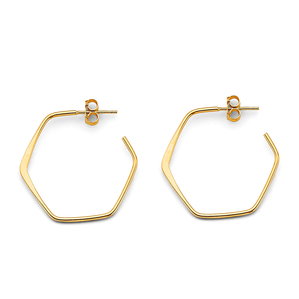 14K Yellow Gold High-Polished Geometric Hexagon Hoop Earrings aprox 3/4" tall