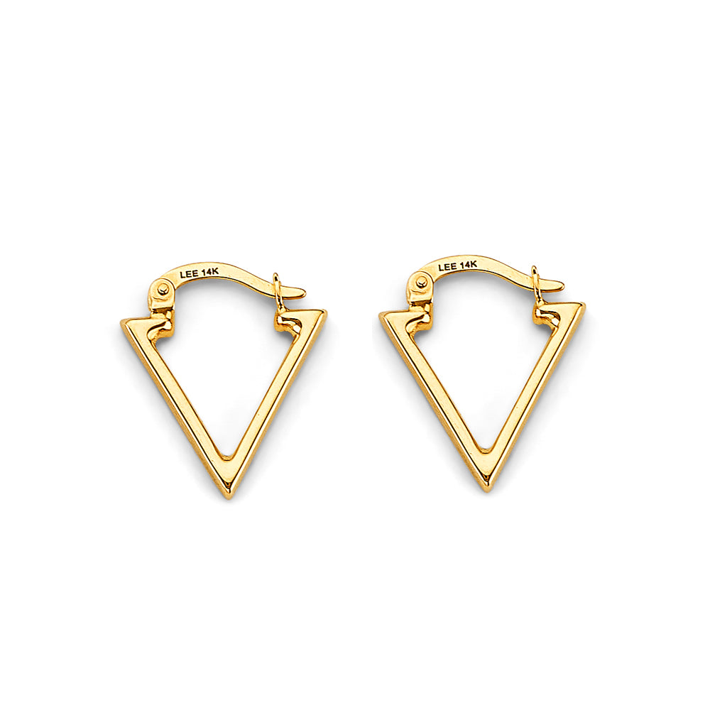 14K Yellow Gold High-Polished Triangle Hoop Earrings aprox 3/4" tall