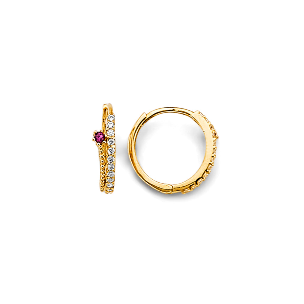 14K Yellow Gold Children’s Red and White CZ Accent Hoop Earrings
