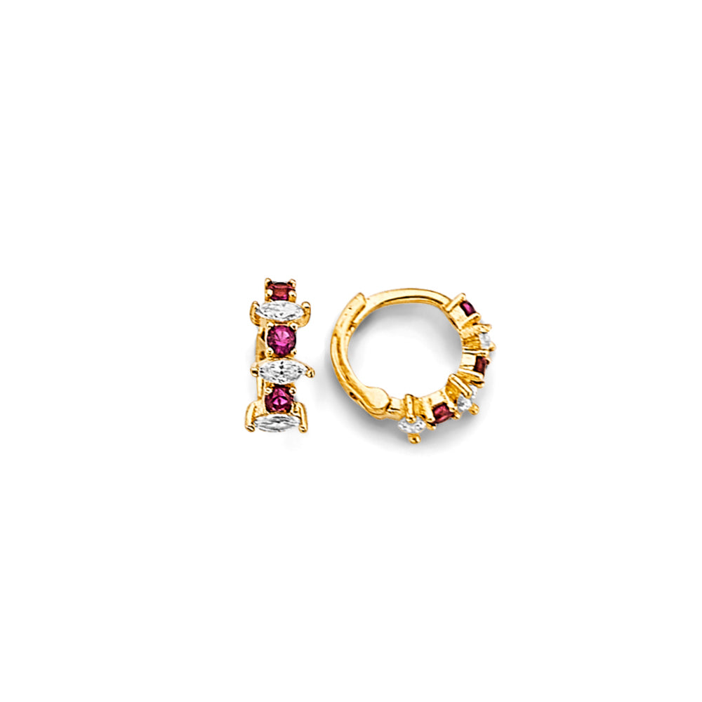 14K Yellow Gold Children’s Ruby & CZ Accent Hoop Earrings