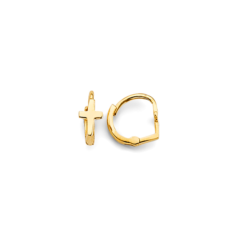 14K Yellow Gold Children’s Cross Hoop Earrings