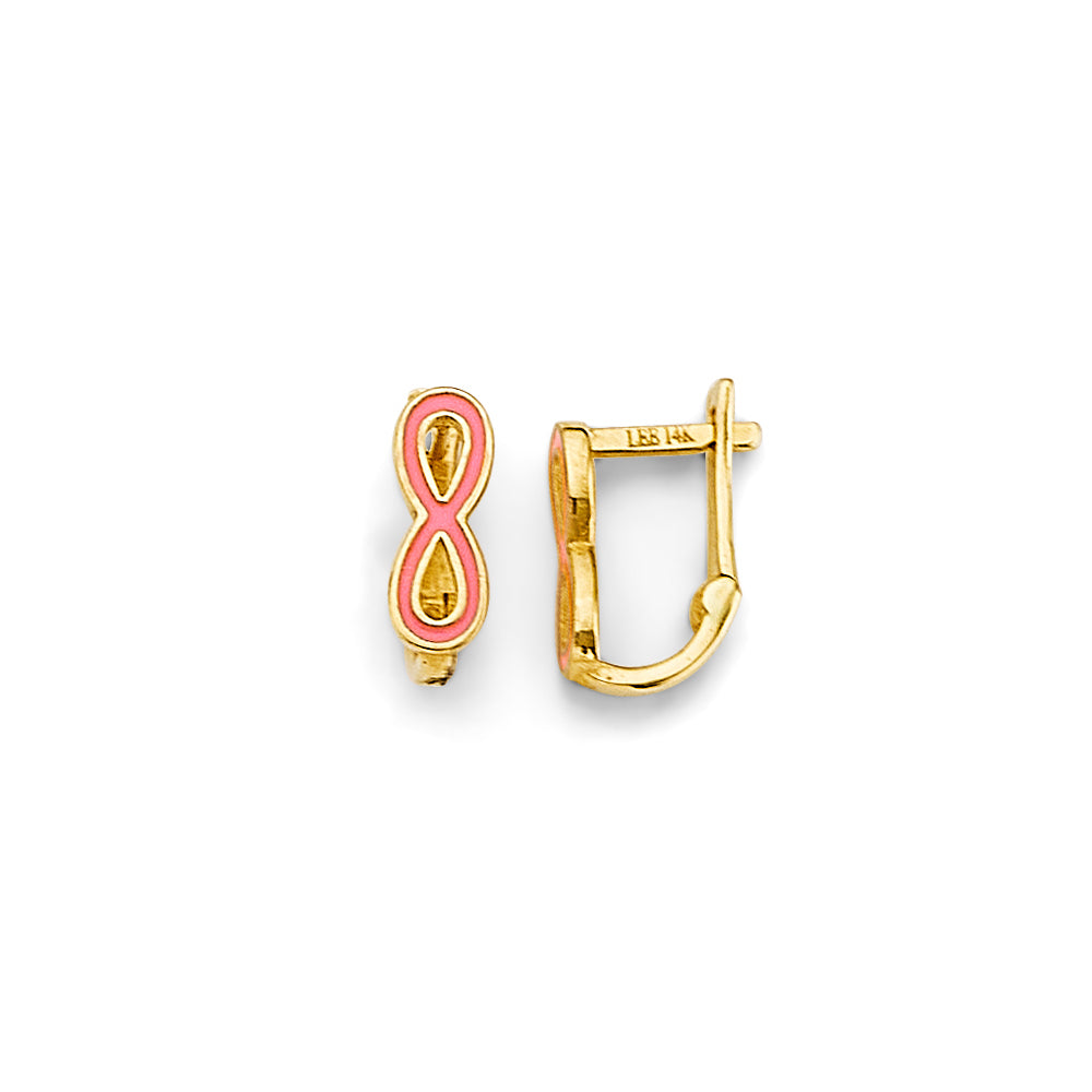 14K Yellow Gold Pink Enamel Infinity Children’s Earrings
