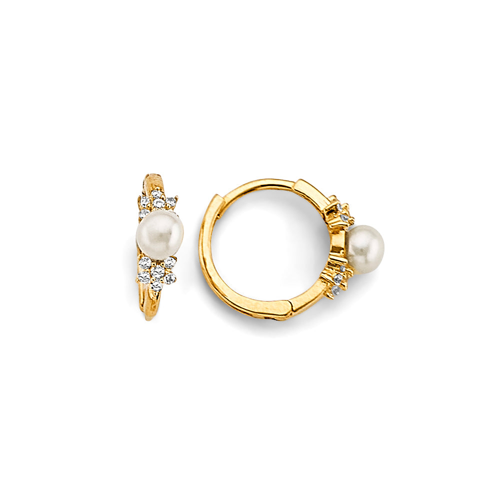 14K Yellow Gold Pearl & CZ Children’s Earrings