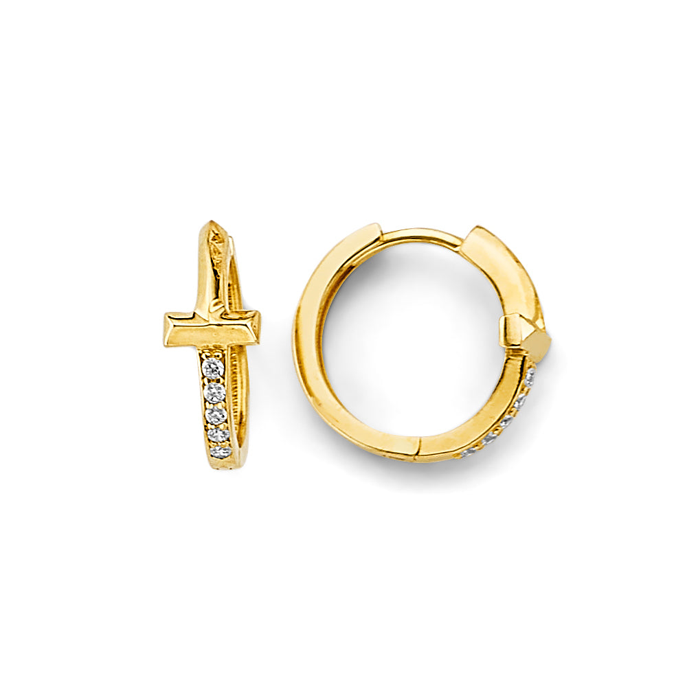 14K Yellow Gold Cross & CZ Children’s Earrings