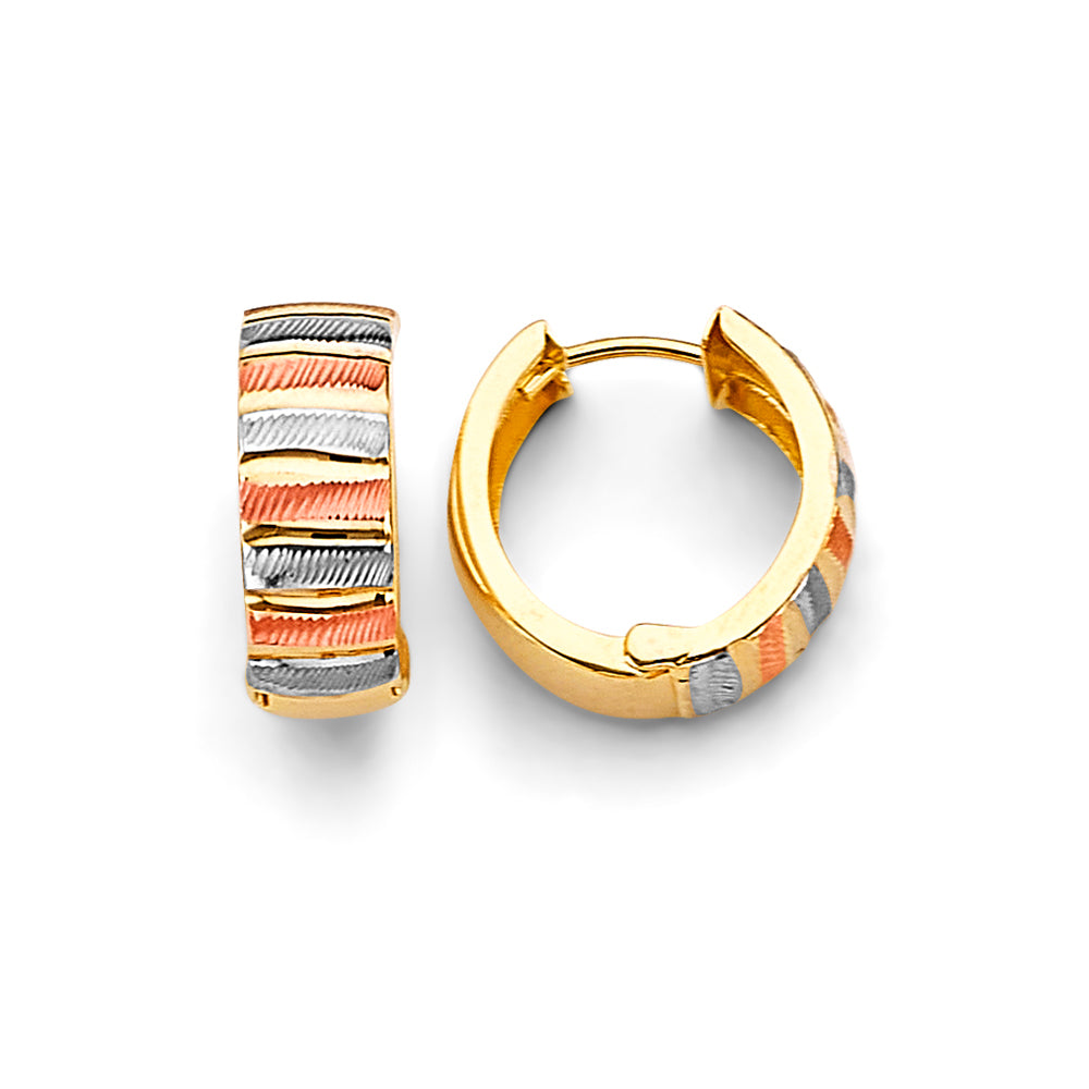 14K Tri-Color Gold Diamond-Cut Hoop Earrings