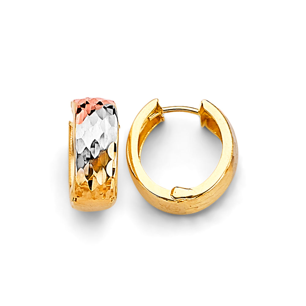 14K Tri-Color Gold Diamond-Cut Hoop Earrings