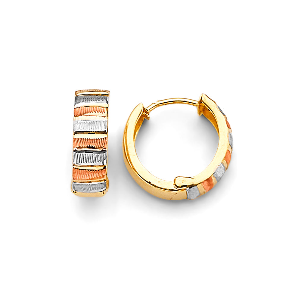 14K Tri-Color Gold Diamond-Cut Hoop Earrings