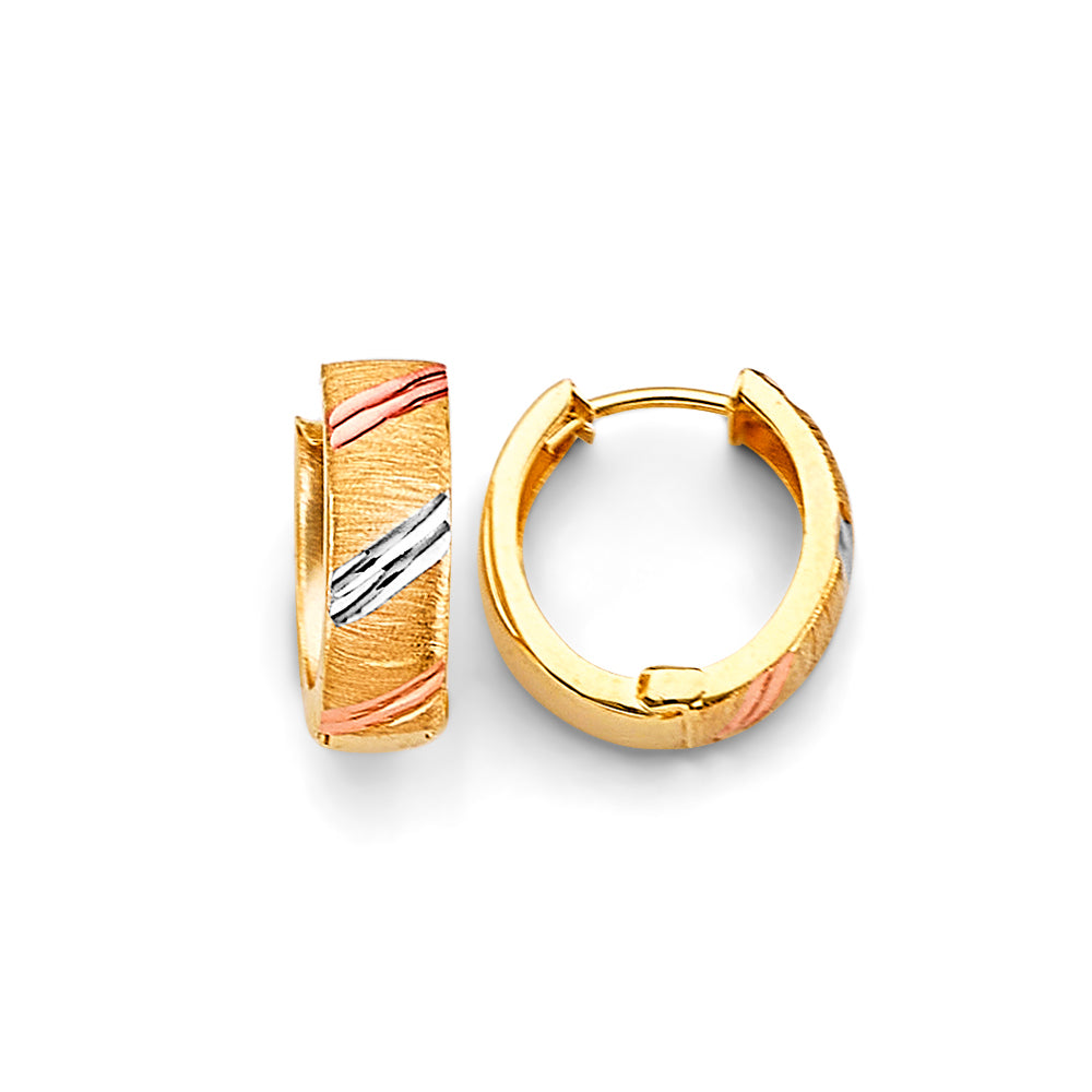 14K Tri-Color Gold Diamond-Cut Hoop Earrings