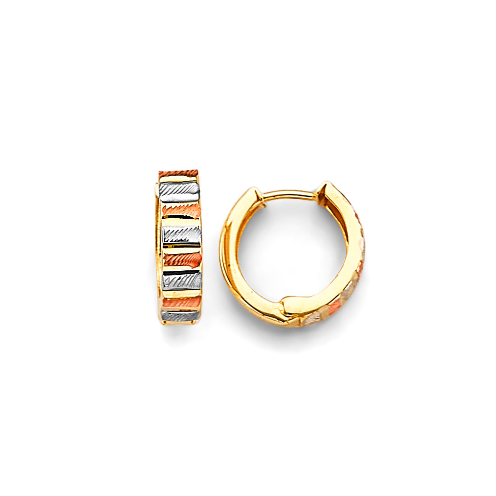 14K Tri-Color Gold Diamond-Cut Hoop Earrings