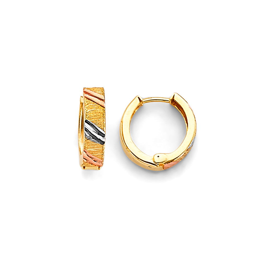 14K Tri-Color Gold Diamond-Cut Hoop Earrings