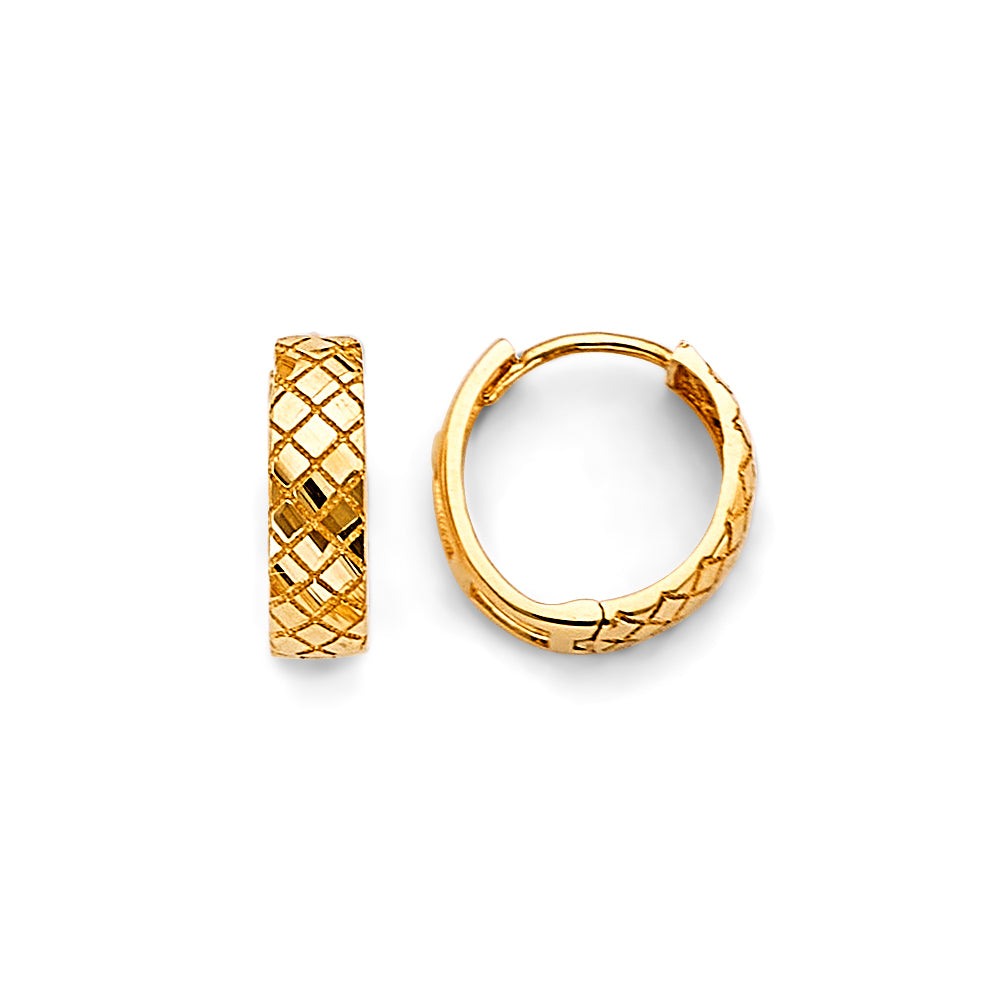 14K Yellow Gold Diamond-Cut Huggie Earrings