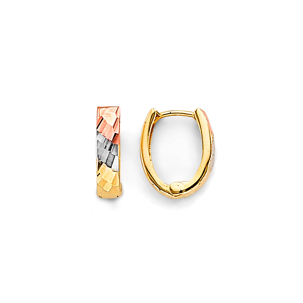 14K Tri-Color Gold Diamond-Cut Hoop Earrings