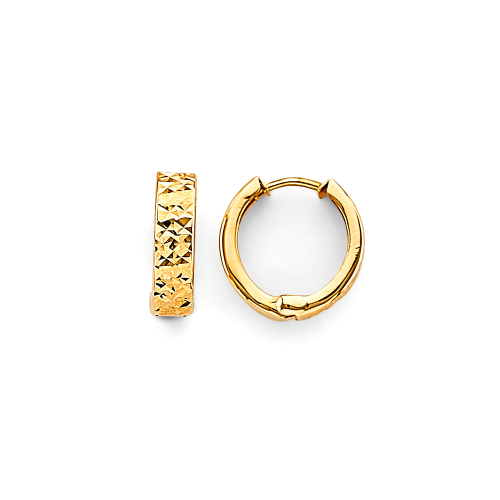 14K Yellow Gold Diamond-Cut Huggie Earrings